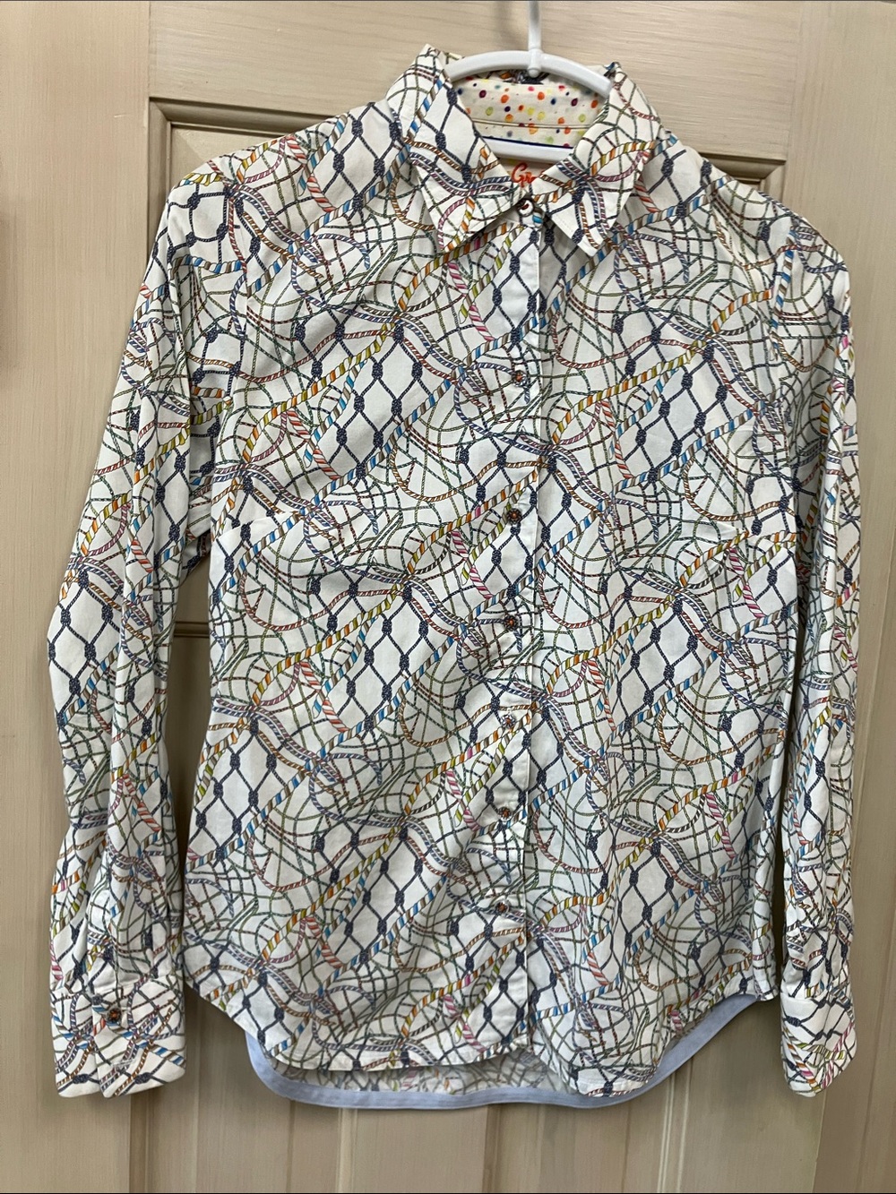 Robert Graham White Button-Down Shirt with Multicolor Rope Print